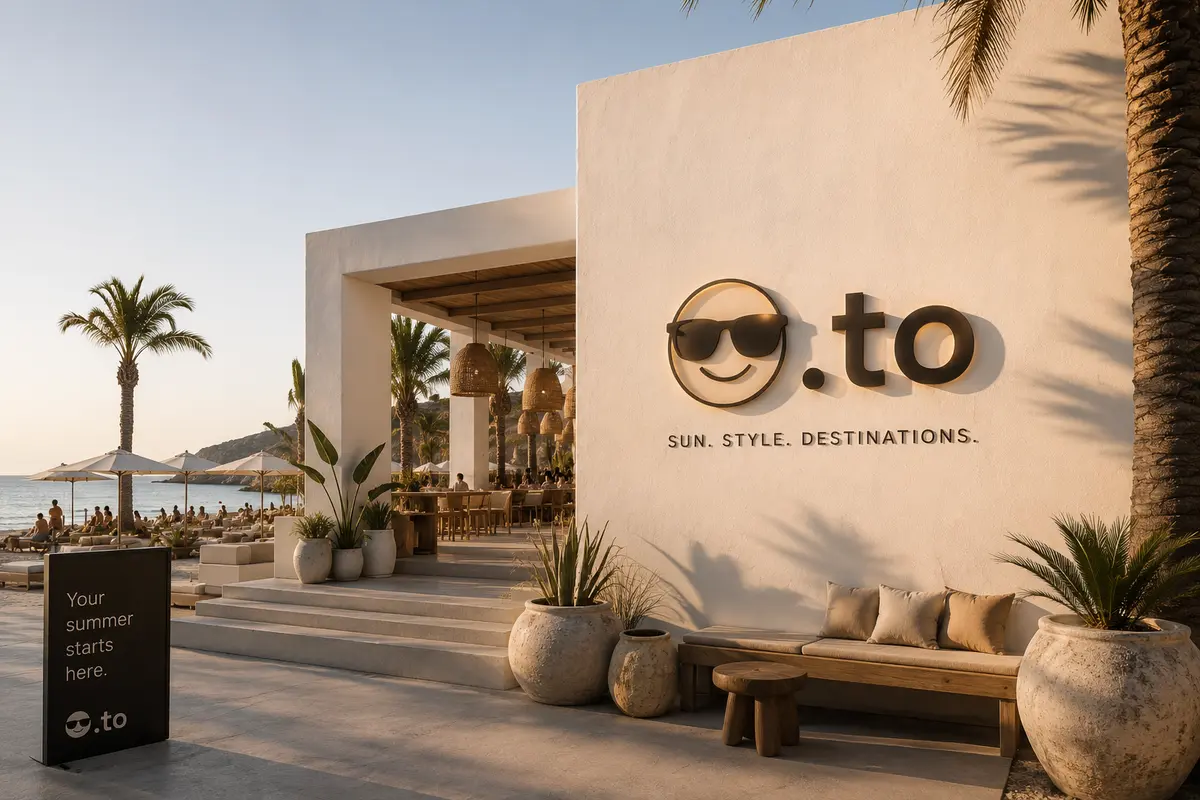 😎.to mounted as signage on the wall of a beach club